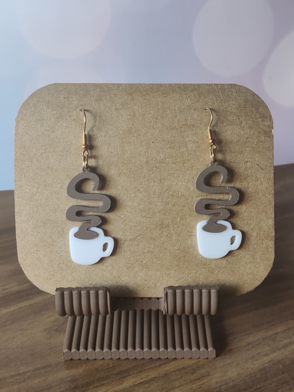 Handcrafted Brown & White Coffee Cup Dangle Earrings by
